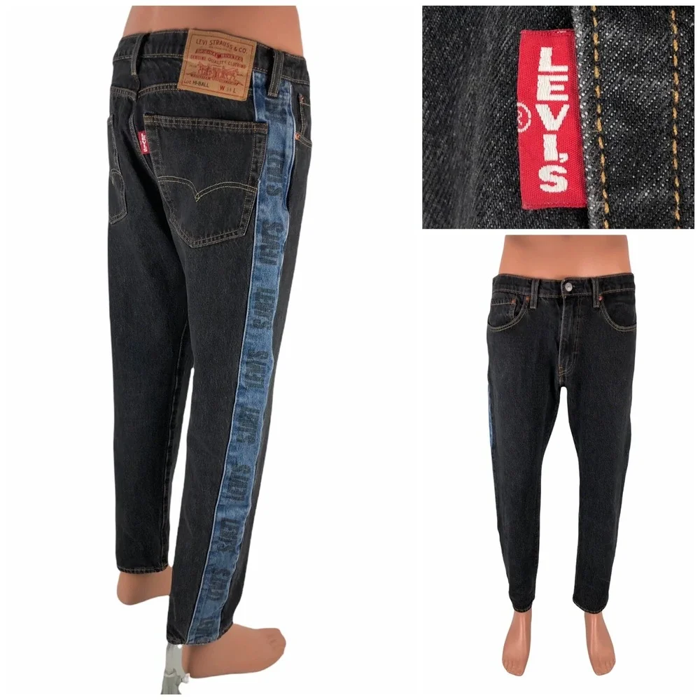 Levis Hi Ball Big E Roll Logo Stripe Jeans Mens 34 Blue Tapered Leg Inseam 28